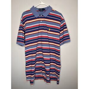 2000s Y2K Polo Ralph Lauren Dusty Blue Rainbow Stripes Prep Old Money Shirt XL